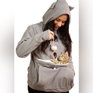 ISSAC LIVE pet animal pouch kitty ears hoodie sweatshirt gray white size L